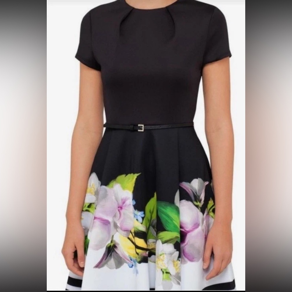 Ted Baker Floral Print Short Sleeve Fit and Flare Dress Size 1